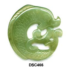 Green Soo Chow Jade Coiled Fish Pendant Bead DSC466