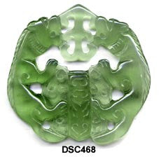 Green Soo Chow Jade Twin Tiger Pendant Bead DSC468