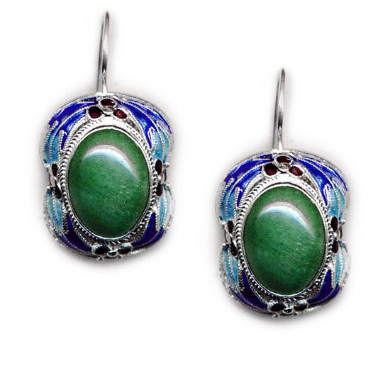 Sterling Silver Decorative Enamel Hook Earrings