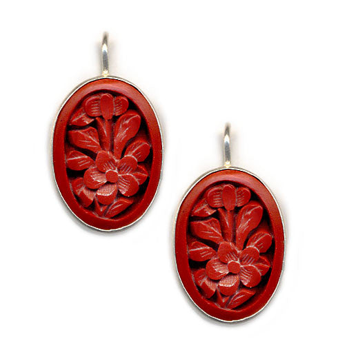 Flower Cinnabar Rim Hook Earrings