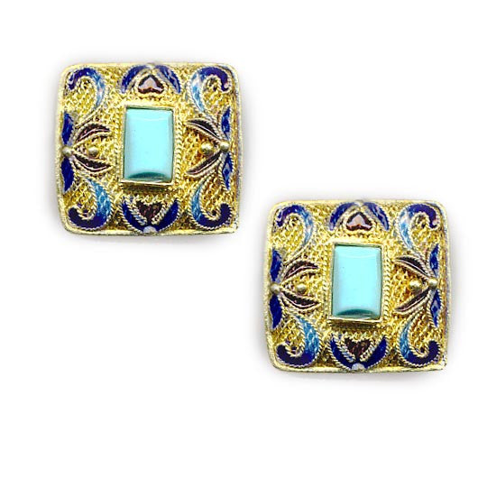 Square Decorative Enamel Vermeil Earrings