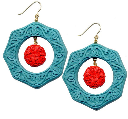 Cinnabar Floating Floral Hook Earrings