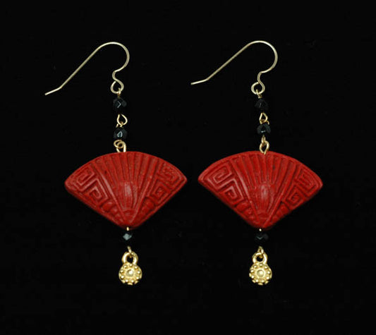 Cinnabar Fan Onyx Hook Earrings