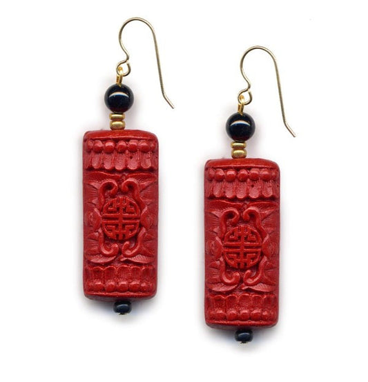 Cinnabar Tablet Onyx Hook Earrings