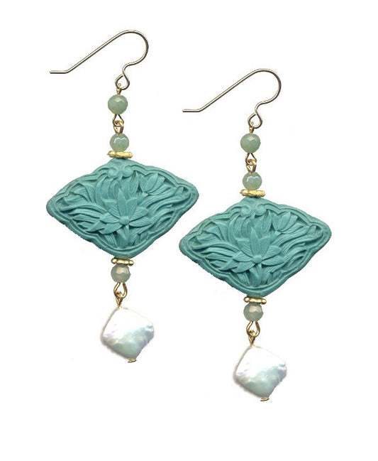 Tuquoise Cinnabar Floral Aventurine Hook Earrings