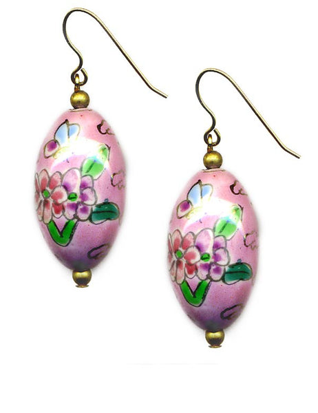 Porcelain Oval Floral Bead Earrings