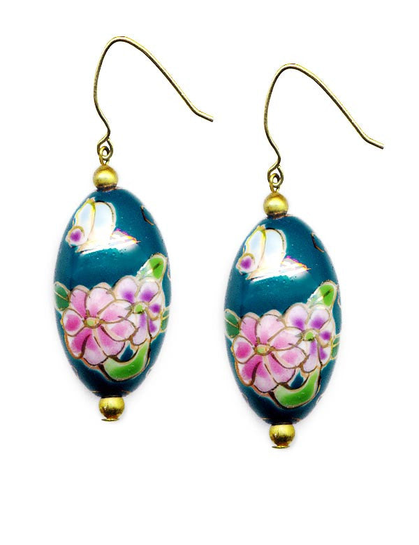 Porcelain Oval Floral Bead Earrings
