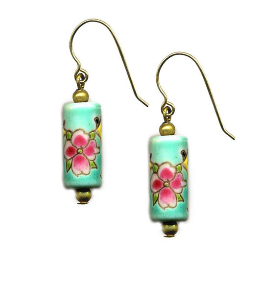 Porcelain Turquoise Floral Tube Earrings