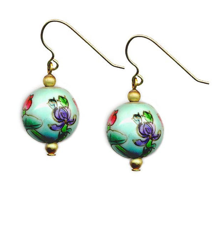 Porcelain Turquoise Floral Bead Earrings