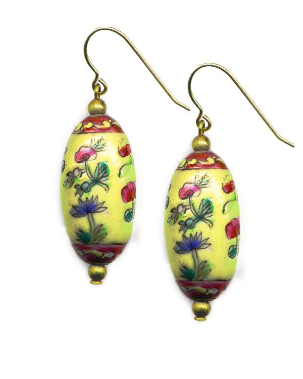 Porcelain Yellow Oval Floral Earrings