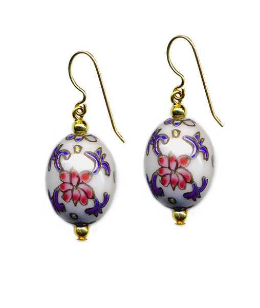 Porcelain R/W/B Oval Floral Earrings