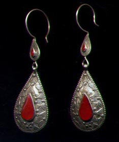 Afghan Silver Tear Drop Carnelian Earrings