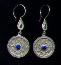 Afghan Silver Round Lapis Earrings