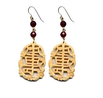 Double Happiness Bone Carnelian Earrings