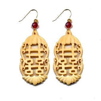 Double Happiness Cut-Out Bone Carnelian Earrings