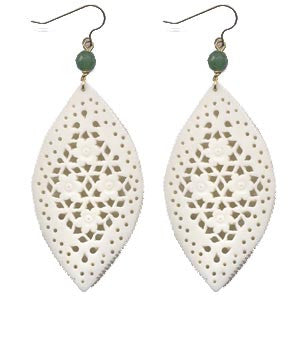 Hand-carved Moghal Style Bone & Aventurine Earrings