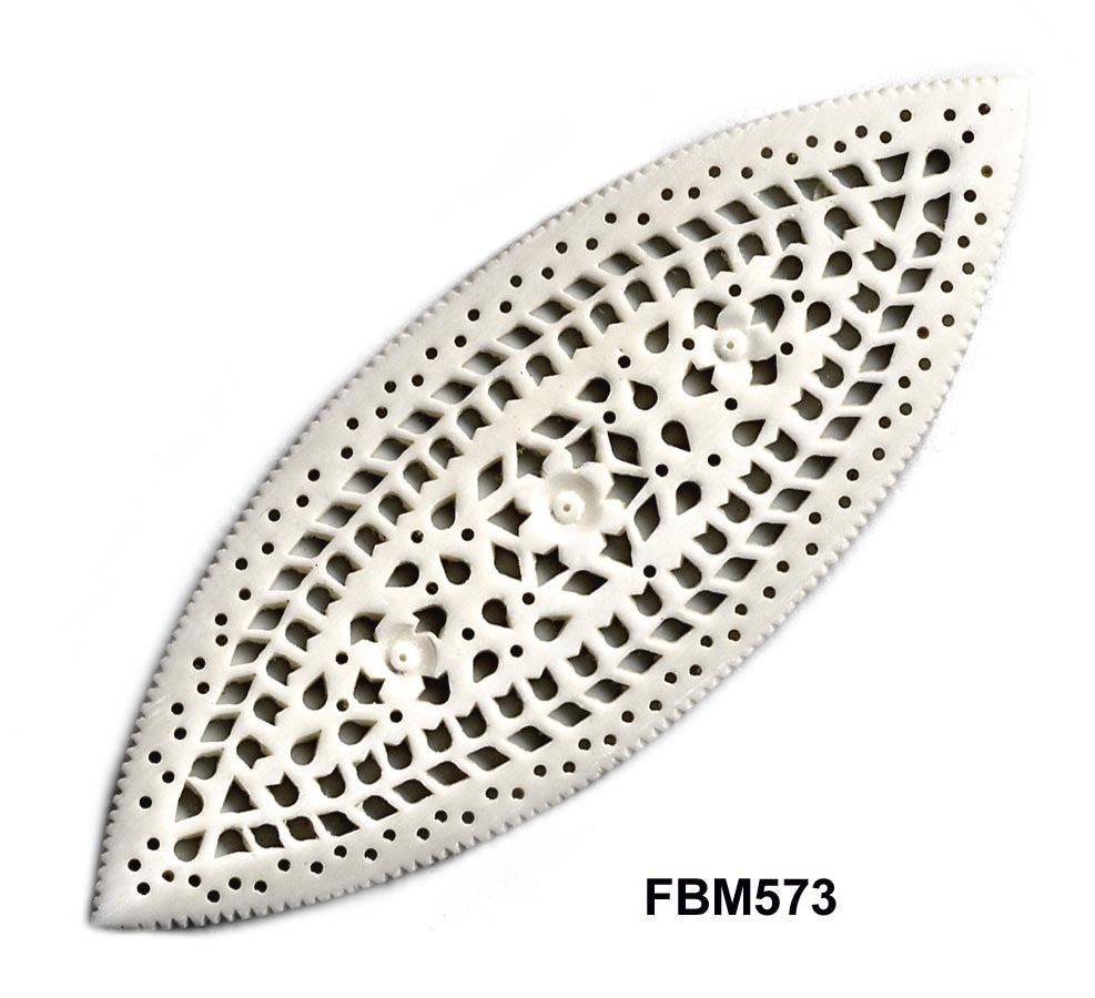 Moghal Large Almond Floral Bone Pendant Bead FBM573