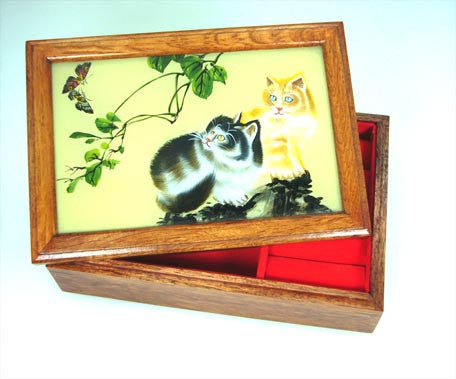 Cat Painted Glass Wooden box