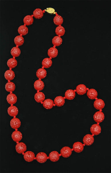 Red Cinnabar Round Floral Necklace