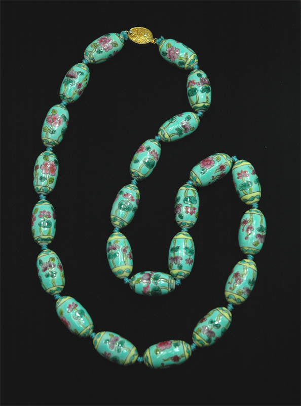 Porcelain Oval Floral Turquoise Necklace