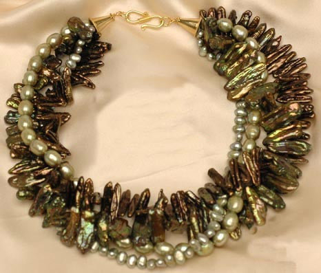 Green Pearl Multi Strand Necklace