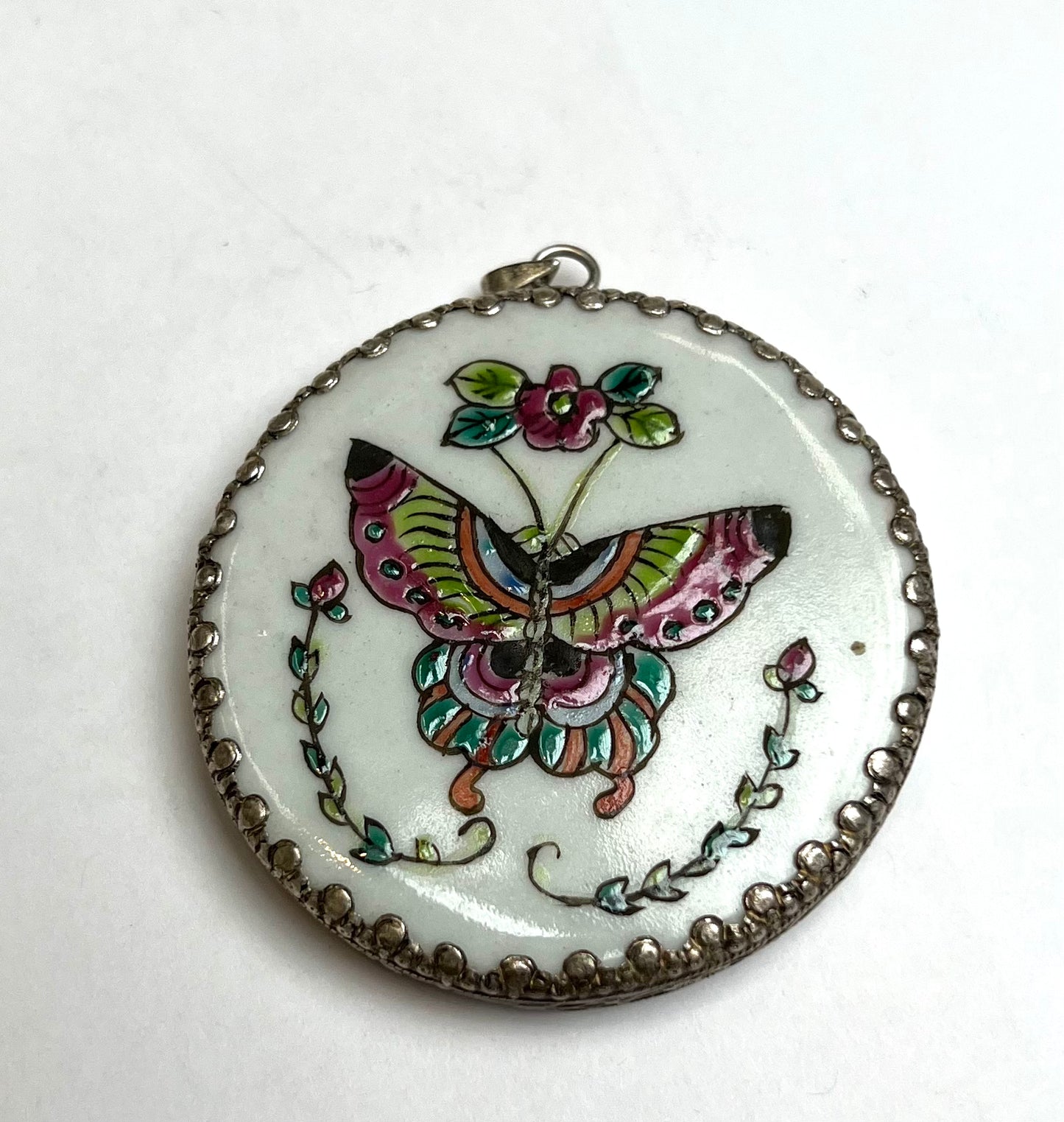 Porcelain Pendant with Silver plated frame