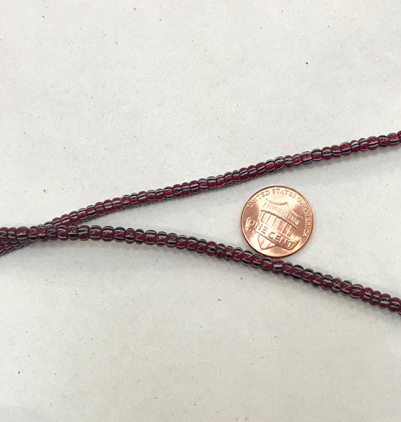 Vintage Brick Red, White and Black Striped Small Ghana Glass Beads BA-A43K