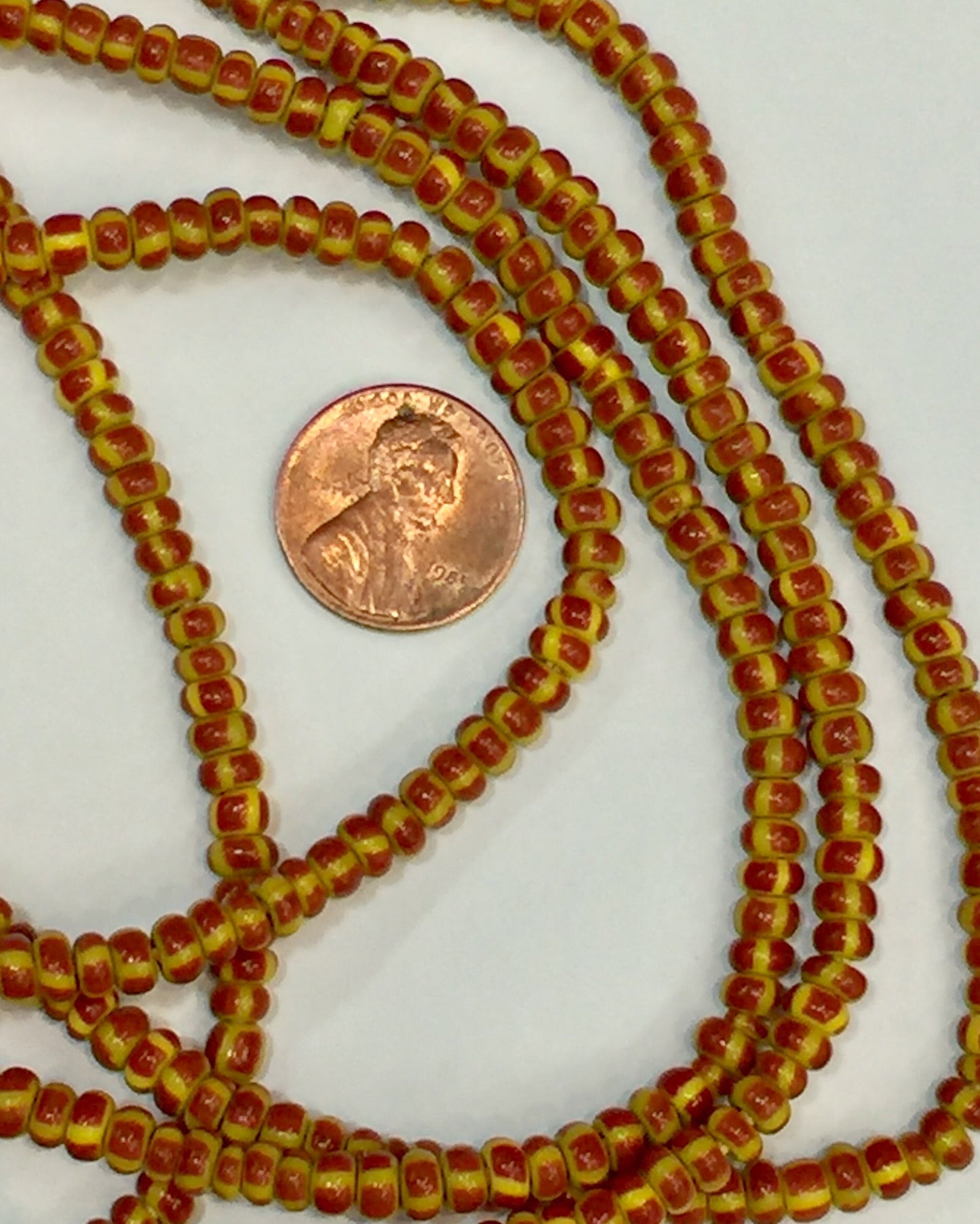 Vintage Brown and Yellow Striped Small Ghana Glass Beads BA-A6RY