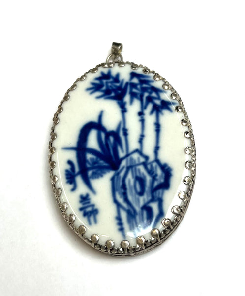 Porcelain Pendant with Silver plated frame