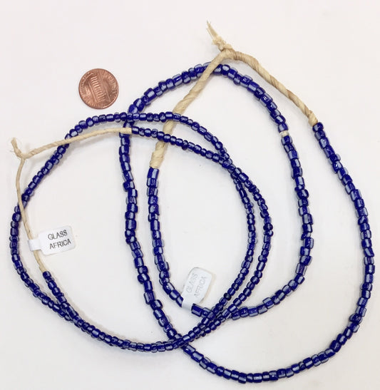 Vintage White with Blue Stripes Small Ghana Glass Beads 5mm, 4mm