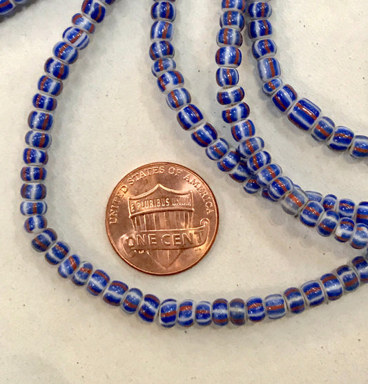 Vintage Blue White and Purple Striped Small Ghana Glass Beads BA-A53NC