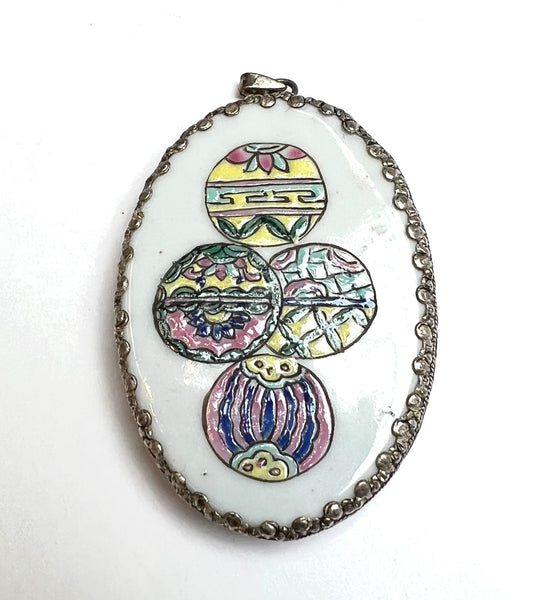 Porcelain Pendant with Silver plated frame