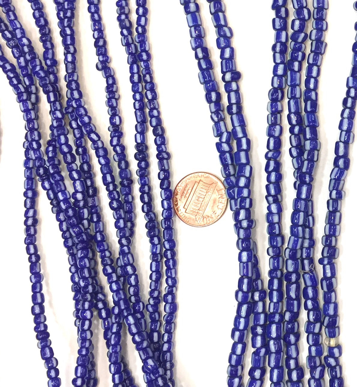 Vintage Electric Blue and White Striped Small Ghana Glass Beads 5mm,