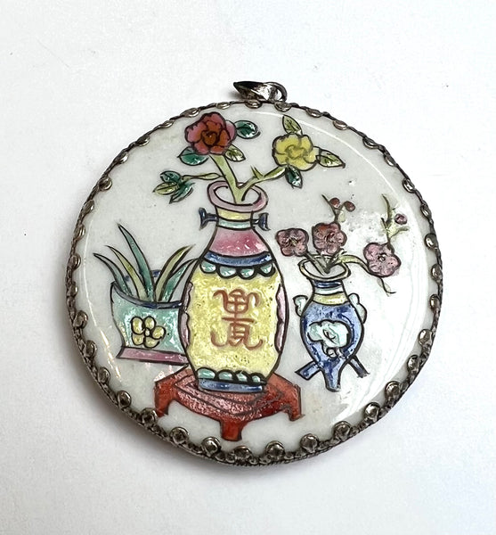 Porcelain Pendant with Silver plated frame