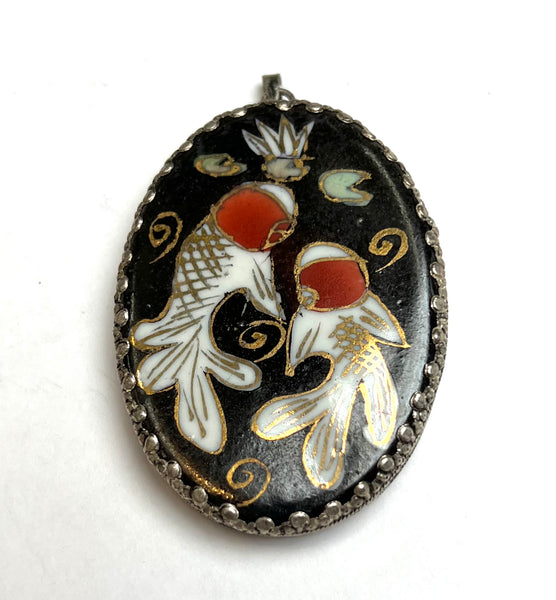 Porcelain Pendant with Silver plated frame
