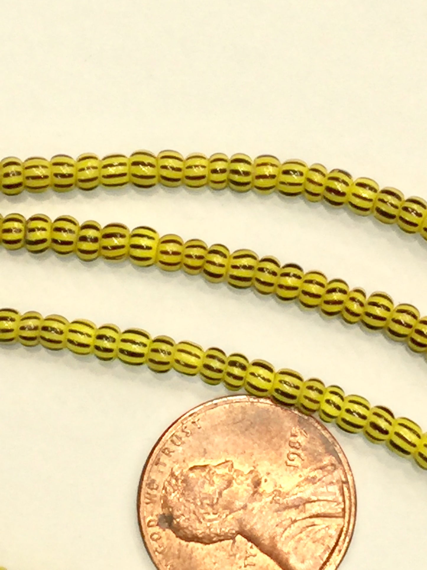 Vintage Yellow with Black stripe Small Ghana Glass Beads BA-A4AC, BA-A47B