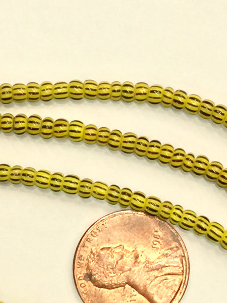 Vintage Yellow with Black stripe Small Ghana Glass Beads BA-A4AC, BA-A47B