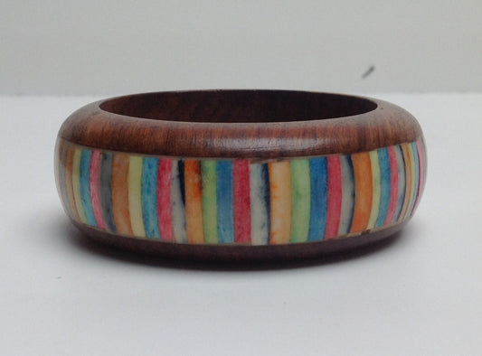 Wood and Multi-Colored Bone Bangle